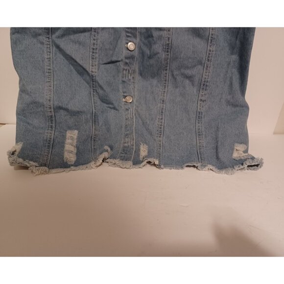 chouyatou Womens Distressed Hole Over Knee  Long Denim Jacket Trench Coat - Picture 2 of 10